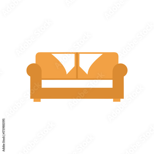 Orange Sofa with White Cushions on White Background couch furniture