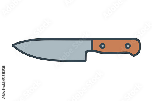 Professional kitchen chef knife with a sharp steel blade and a brown wooden handle