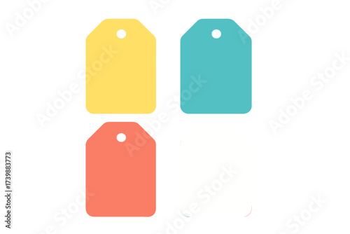 Set of colorful blank price tags and gift labels with rounded corners and hole punches