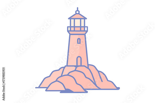 Coastal navigation tower standing firmly on a rocky island outcrop providing guidance at sea