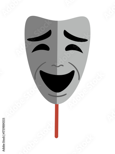 Grayscale theatrical mask with dual expression. comedy mask design for performing arts concept.