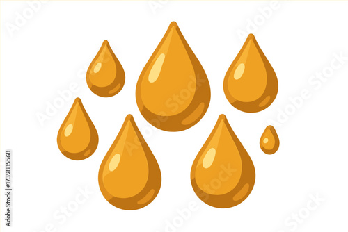 Close-up of shiny golden liquid drops falling down, representing oil or serum