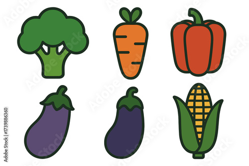 Fresh organic vegetables set including broccoli carrot pepper eggplant and corn