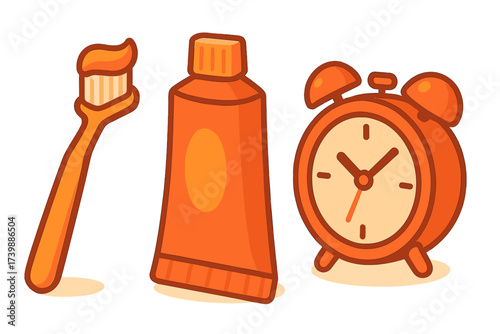 Retro alarm clock with toothbrush and toothpaste for daily morning routine