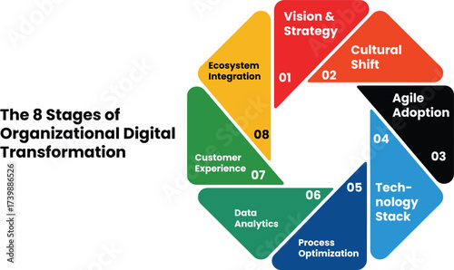 Infographic Digital transformation stages: Modern org chart for agile business success and innovation