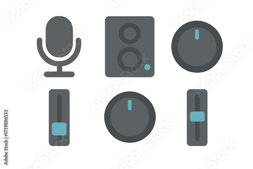 Modern flat design symbols representing sound control interface elements