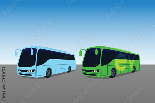 Petrol Diesel and Electric Bus Vector
