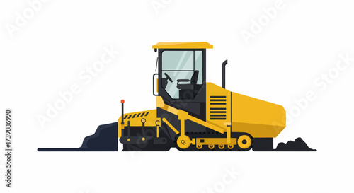 Yellow Asphalt Paver Machine Laying New Road Surface.