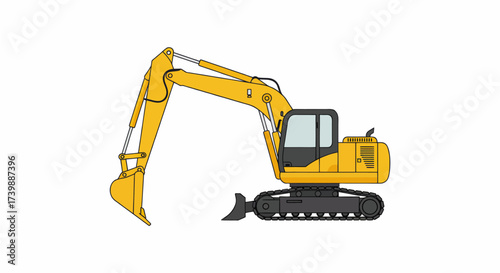 Yellow Excavator Construction Vehicle Illustration.