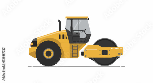 Yellow road roller heavy construction machinery vehicle illustration.