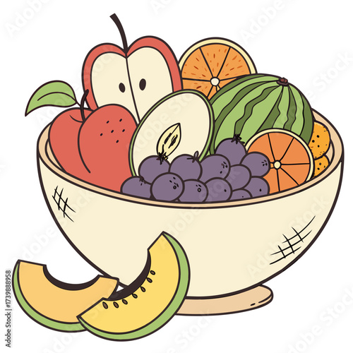 Illustration of a bowl full of fresh fruits