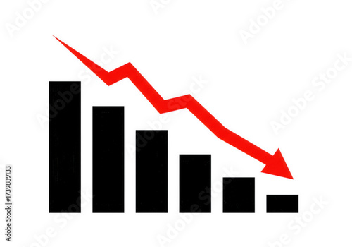 This image shows a red graph with a downward trend. It represents a decline in business, finance, or the market. It could be used to illustrate loss or recession.
