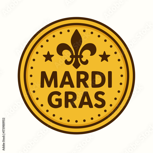 Golden doubloon for Mardi Gras celebration isolated on white background