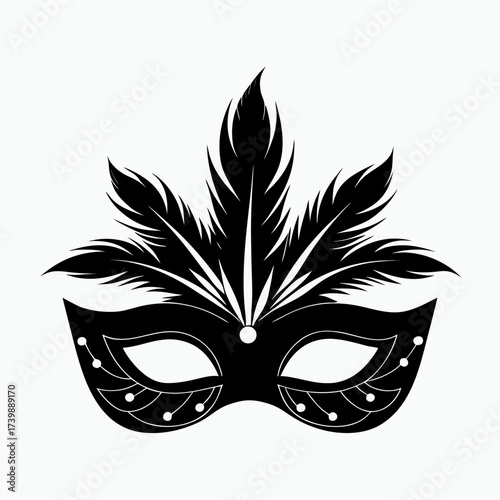 Mardi Gras mask with feathers on white background for decoration concept