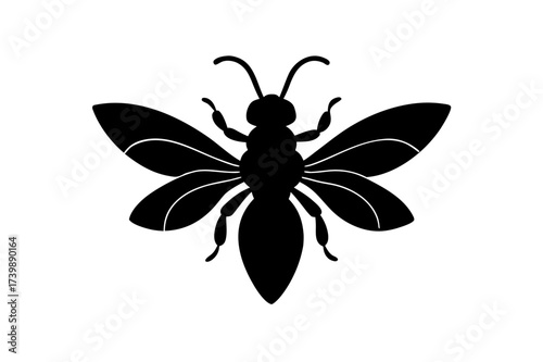 Silhouette of a flying wasp insect on transparent background