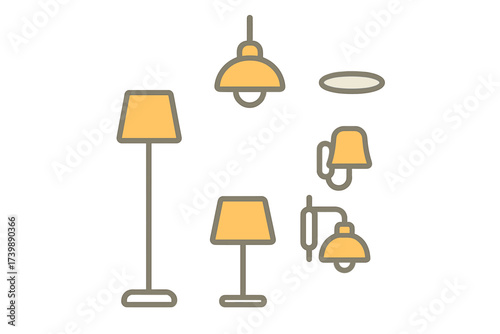Collection of indoor lighting fixtures including floor lamps table lamps and ceiling lights for home decor