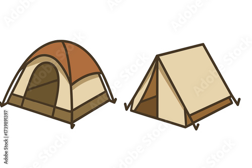 Classic A-frame and modern dome camping tents side by side for outdoor recreation