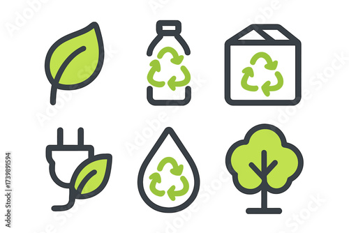 Modern outline icons set for ecology, recycling, renewable energy, and environmental protection