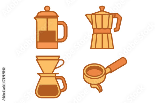 Coffee brewing methods and equipment including French press Moka pot and pour over
