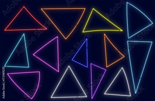 Handwritten neon triangle frame set colorful