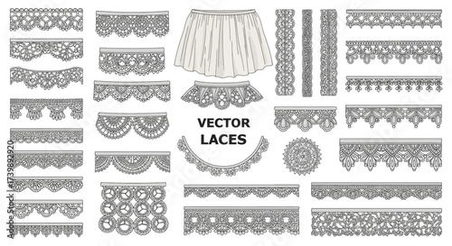 Set of vector lace trims ribbons and borders for design.