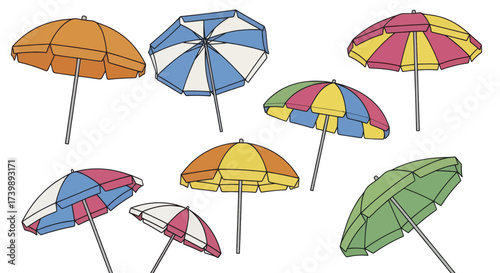 Collection of colorful summer beach umbrellas illustration.