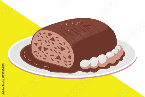 A delicious chocolate swiss roll slice presented on a white plate