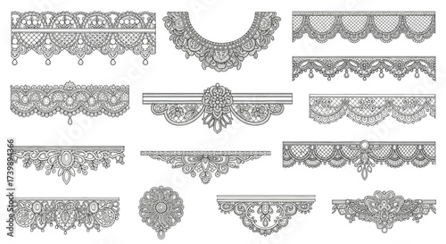 Collection of ornate lace borders and decorative elements.