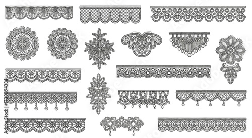 Set of intricate vintage lace trims and decorative elements.