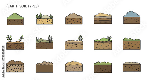 Collection of Earth Soil Types Vector Icons.