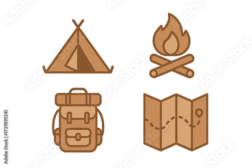Collection of essential gear for outdoor adventure and camping activities