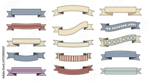 Set of colorful retro style ribbon banners isolated on white background.