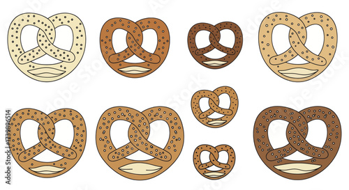 Collection of stylized pretzel illustrations in various shades of brown.