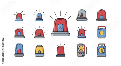Collection of emergency vehicle siren and flasher light icons.