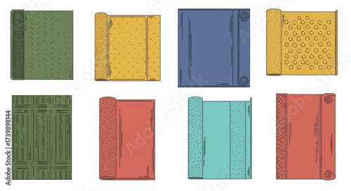 Collection of various yoga and fitness mats illustration.