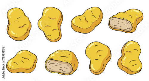 Set of cartoon chicken nuggets illustration isolated on white.