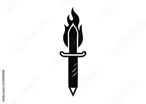 bloody dagger flame silhouette vector icon
