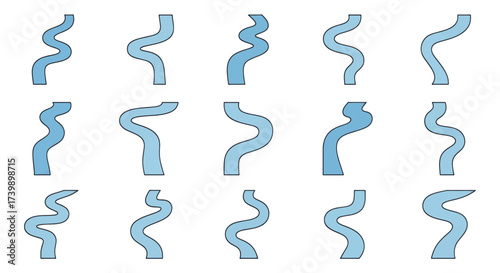 Set of various winding river path illustrations.