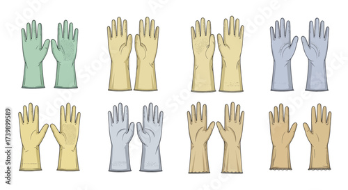 Set of various protective rubber gloves vector illustration.