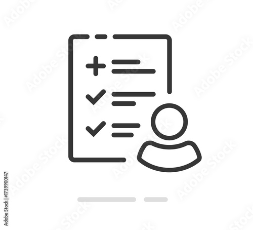 Medical form check up list icon vector line stroke outline graphic illustration, patient hospital prescription checklist exam record card sign symbol simple thin linear pictogram, checkup treatment