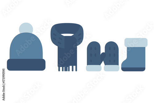 Knit winter clothing set with hat scarf mittens and warm boot in blue colors