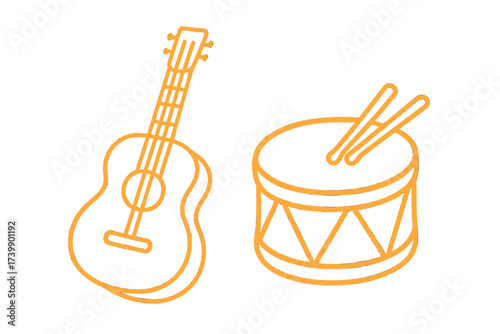 Pair of essential musical instruments depicted by a simple orange outline