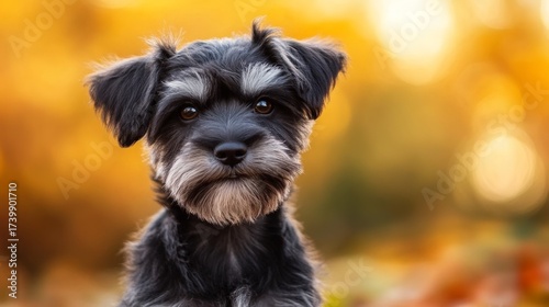Close-up portrait of a cute miniature schnauzer dog with expressive eyes and distinctive wiry fur