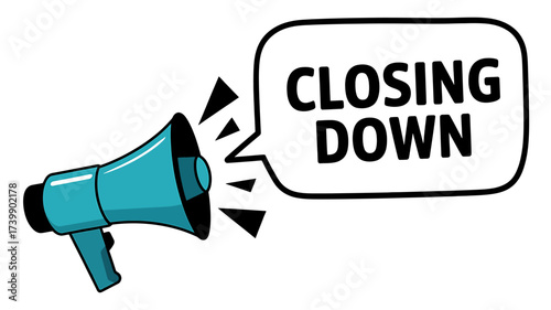Announcement of Closing Down with Megaphone Illustration for Business Communication and Crisis Management Alert to the Public