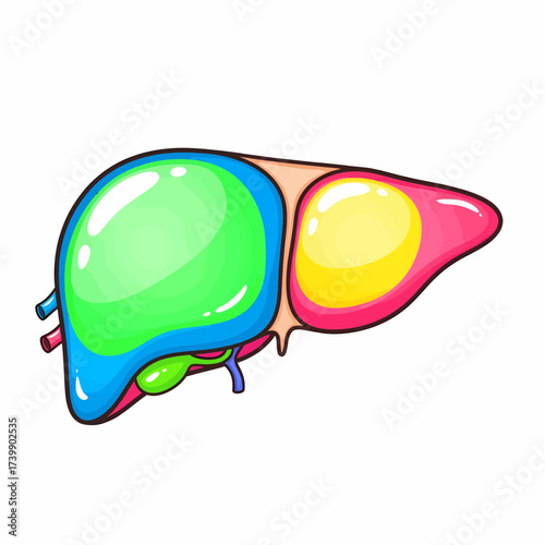 Cartoon Liver Illustration with Bright Colors and Anatomical Details.