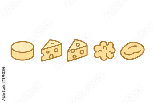 Collection of dairy and snack food icons featuring cheese nuts and peanuts