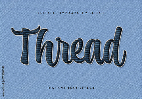 Blue And White Stitched Text Embroidery Text Effect Denim Script Font