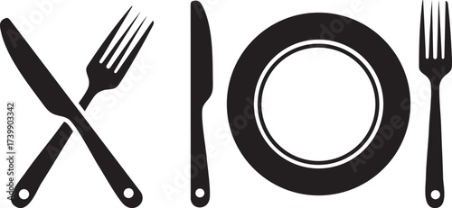 Cutlery Arrangement Knife, Fork, and Plate Silhouette vector
