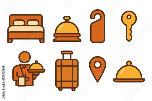 Essential hotel and hospitality service symbols for travel and accommodation needs
