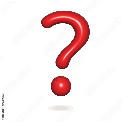 Question mark red icon 3d shiny render illustration sign. Faq and qa problem solution symbol. Have a question. FAQ and QA. Red answer poster or problem solution concept isolated on white background.